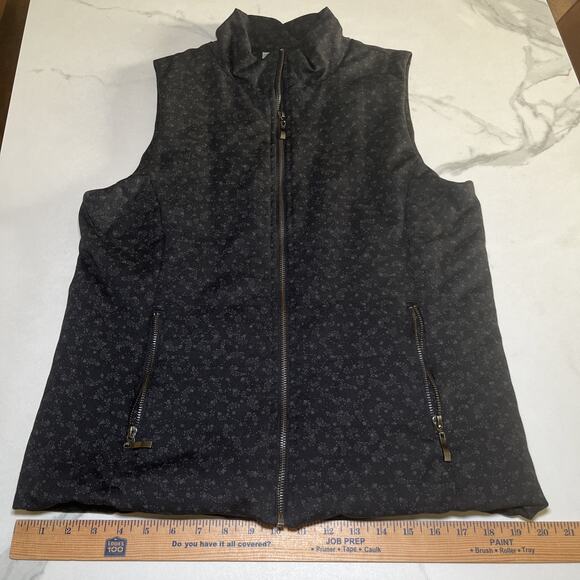 Lemon Tart Vest Black Floral All Over Print Full Zip Lined Pockets Womens L EUC - Picture 6 of 11